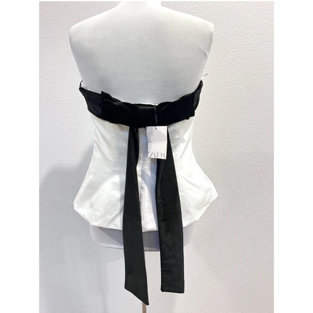 Zara White Strapless Top with Black Bow Accent